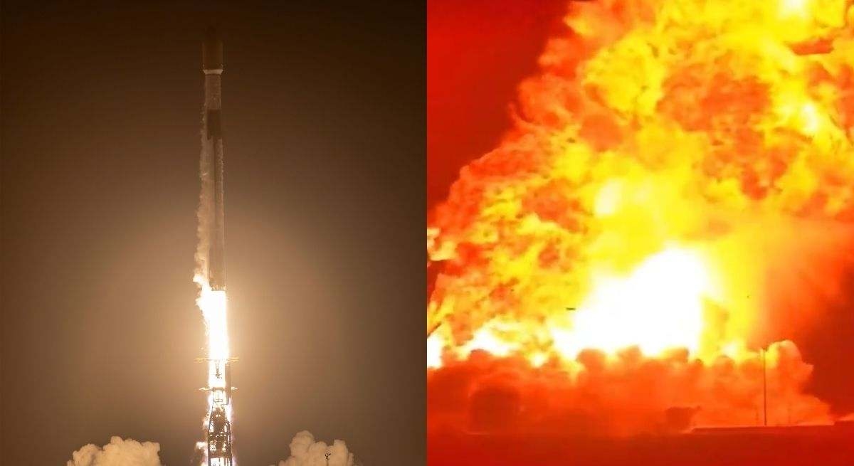 A nave reutilizável de Elon Musk explode na Terra, criando uma enorme bola de fogo.