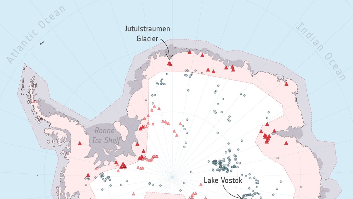 85 nouveaux lacs découverts sous la glace de l'Antarctique.